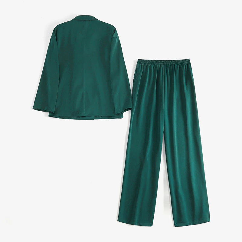 Ensemble Pantalon Ample & Chemise — Col Rabattu, Manches Longues, Coupe Lâche
