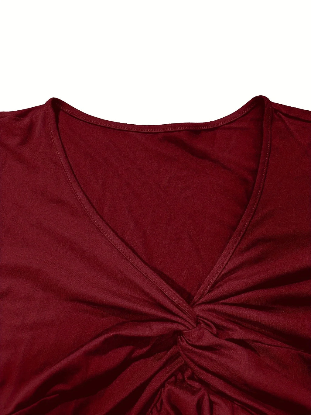 Top Plissé Devant Col en V — Manches Courtes, Coupe Régulière, Tailles 1XL-5XL