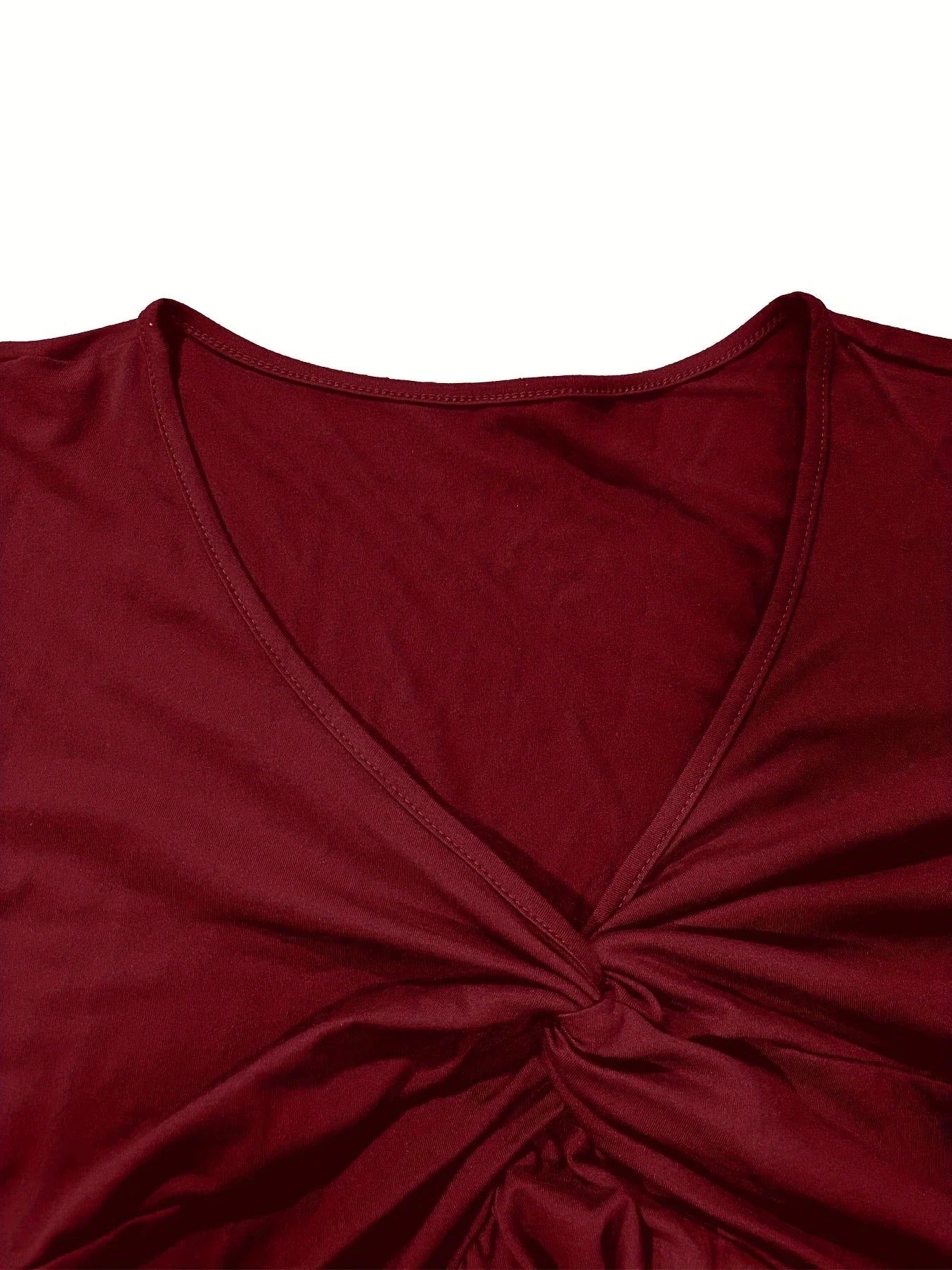 Top Plissé Devant Col en V — Manches Courtes, Coupe Régulière, Tailles 1XL-5XL