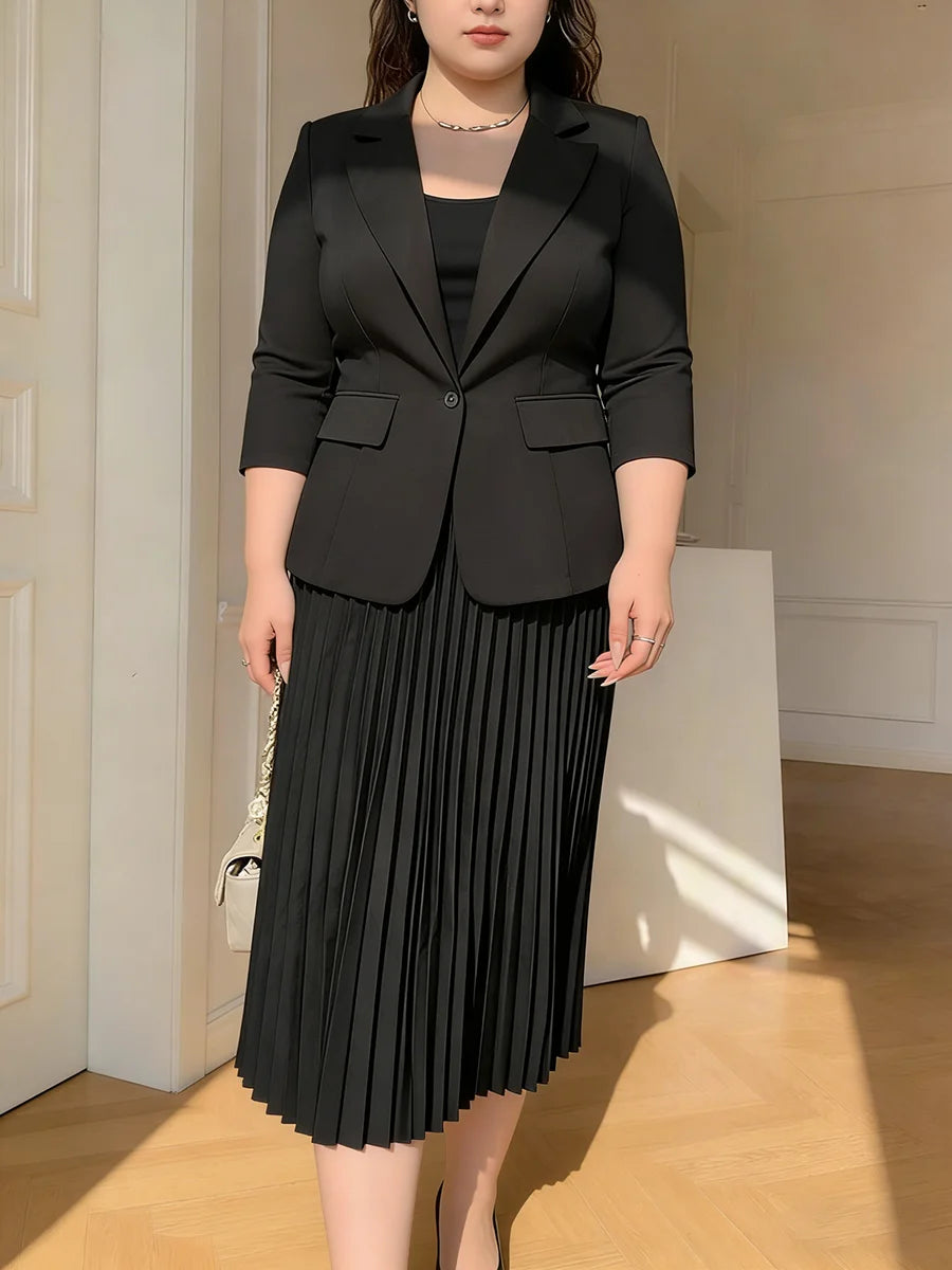 Blazer Cintré Col Tailleur — Manches 3/4, 1 Bouton, Coupe Régulière