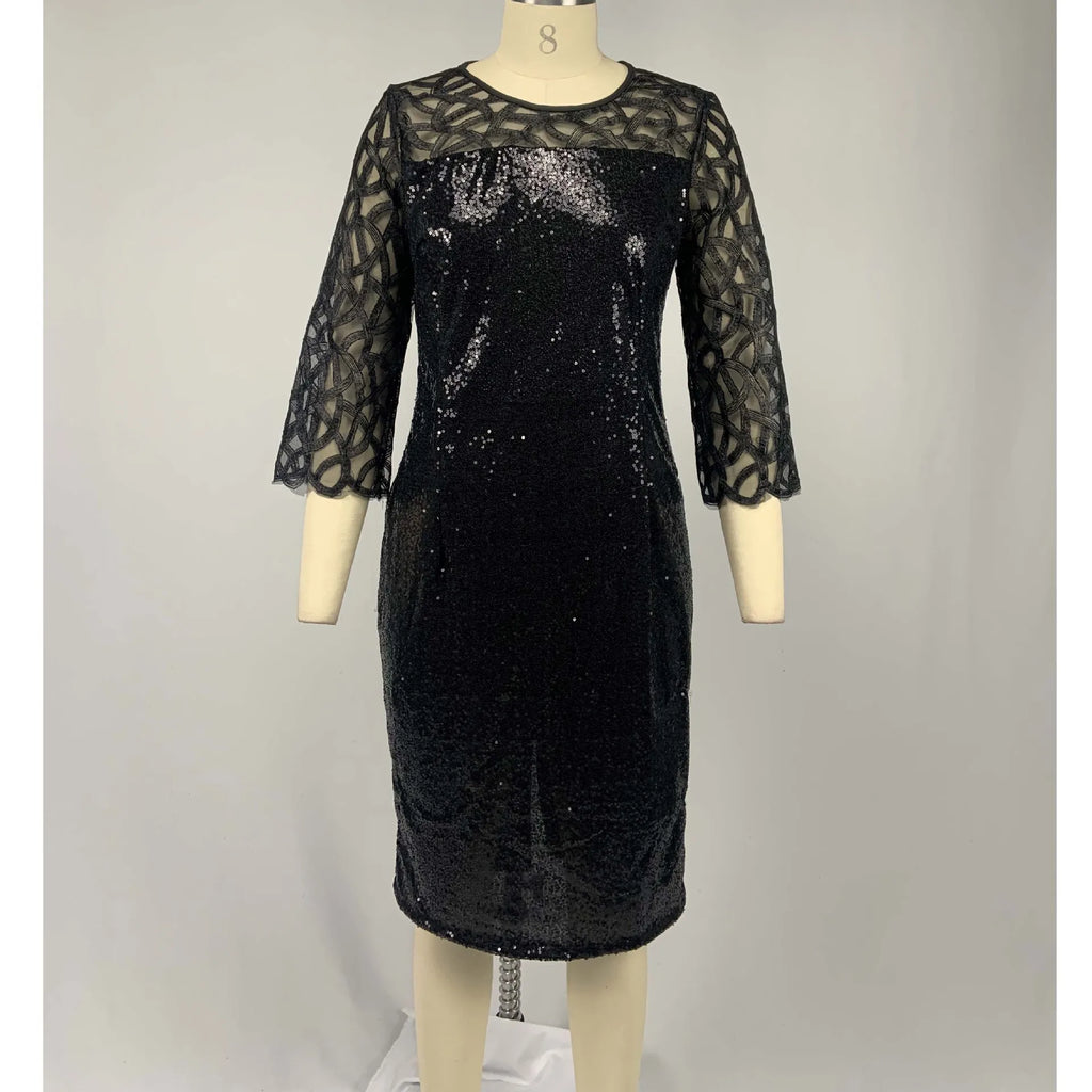 Robe Midi Sequins — Manches Courtes, Silhouette Une Ligne, Style Soirée