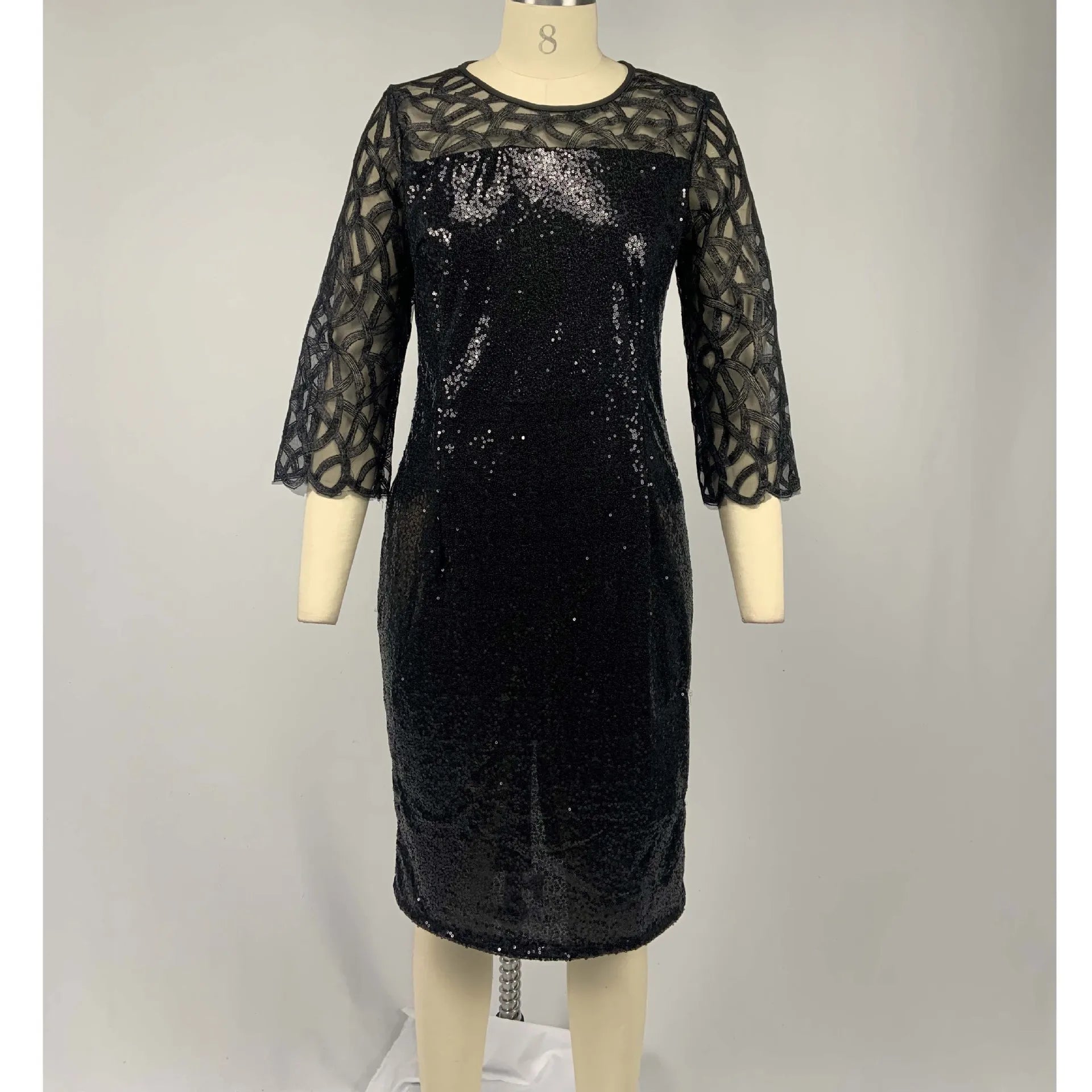 Robe Midi Sequins — Manches Courtes, Silhouette Une Ligne, Style Soirée