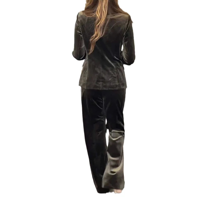 Ensemble 2 Pièces Slim — Col Rabattu, Double Boutonnage, Pantalon Cheville, Soirée