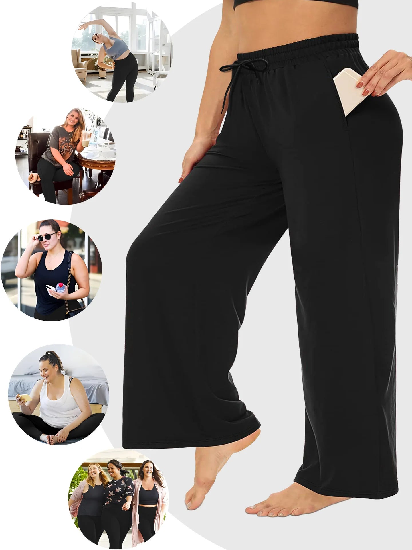 Pantalon Jambes Larges — Taille Élastique & Poches