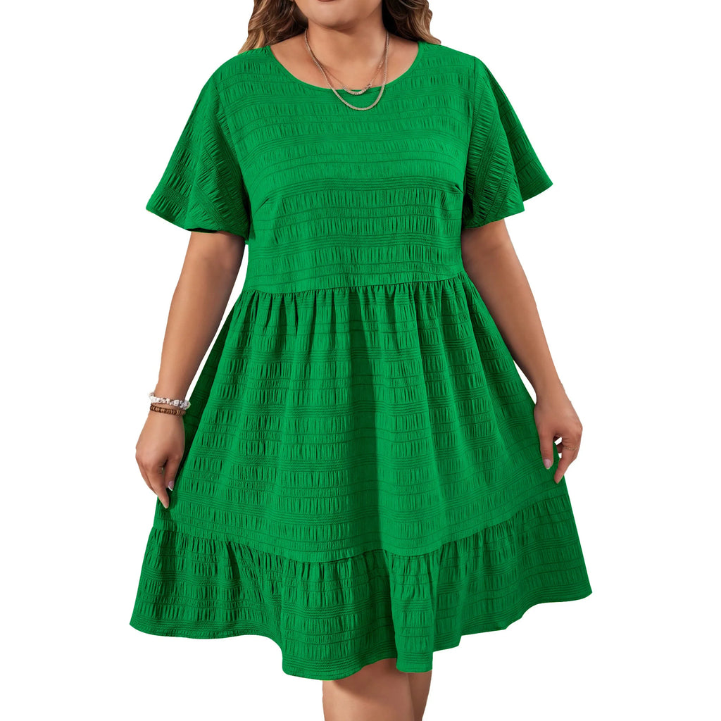 Robe d'Été Ample — Col Rond, Volants & Manches Courtes