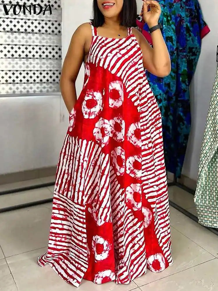 Robe Maxi Bohème Imprimée — Col Carré, Sans Manches, Longueur Cheville