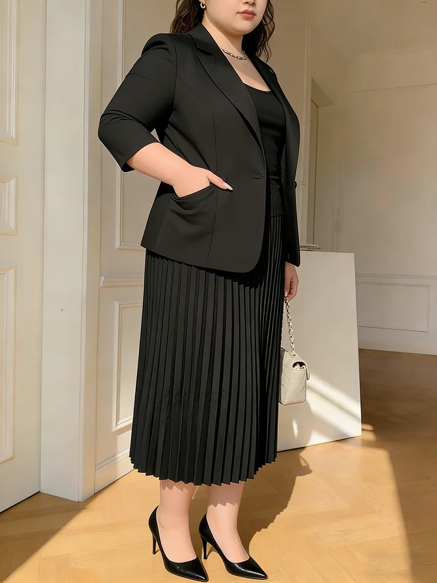 Blazer Cintré Col Tailleur — Manches 3/4, 1 Bouton, Coupe Régulière