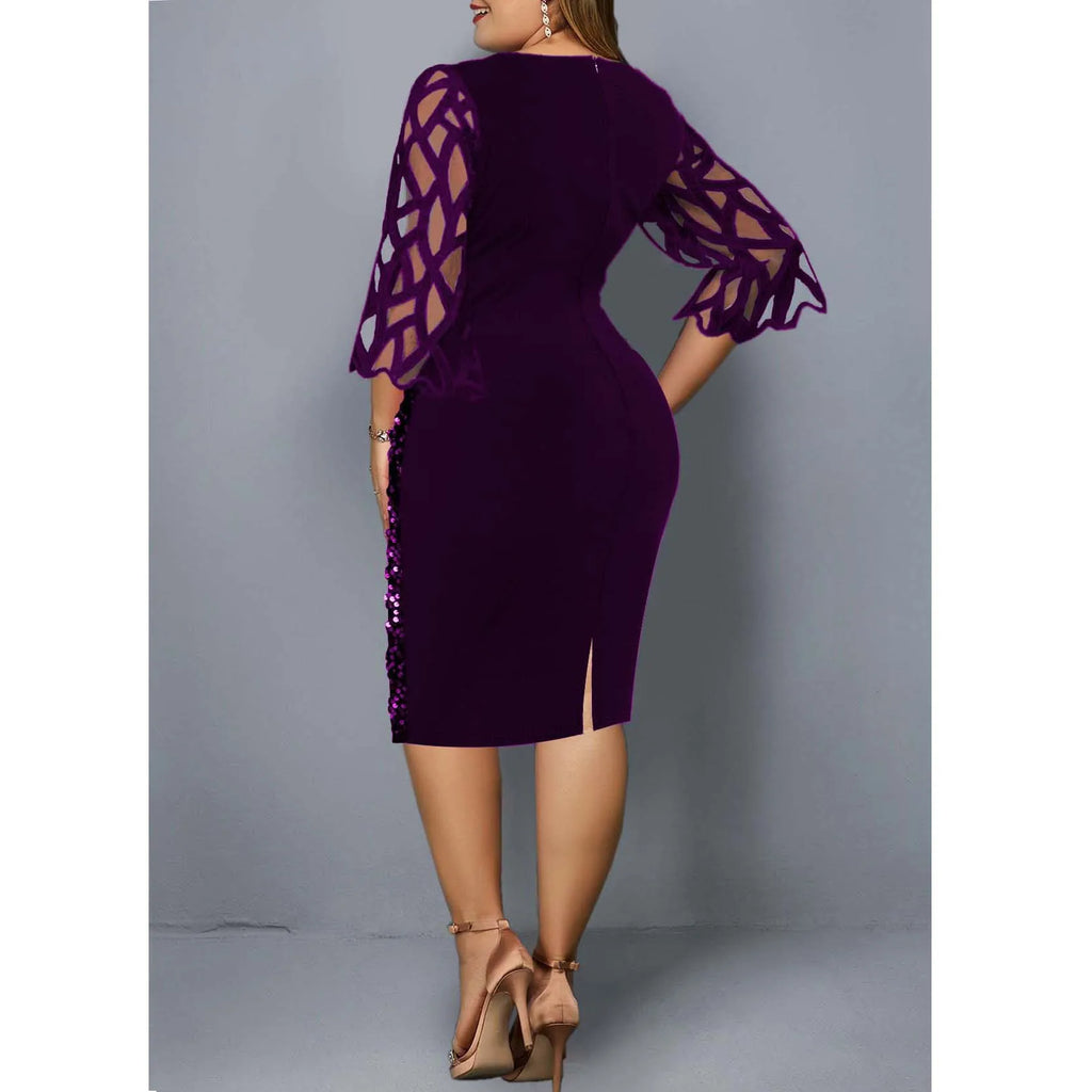 Robe Midi Sequins — Manches Courtes, Silhouette Une Ligne, Style Soirée