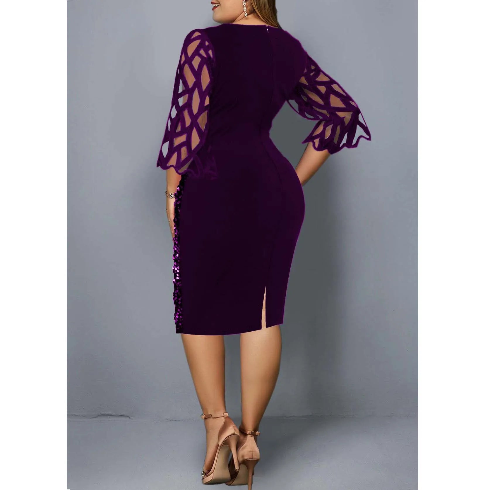 Robe Midi Sequins — Manches Courtes, Silhouette Une Ligne, Style Soirée