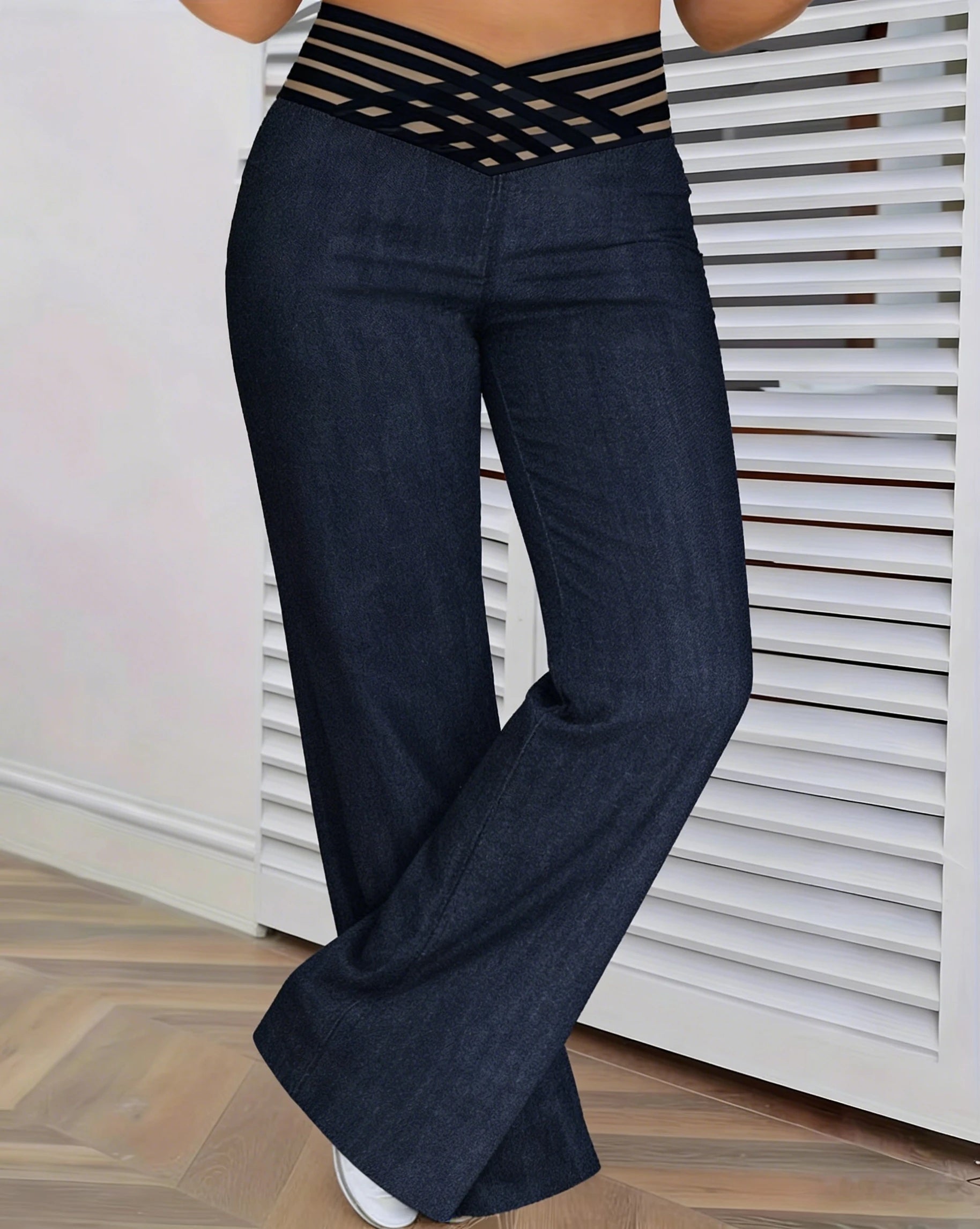 Pantalon Large Taille Haute Maille Transparente — Style Y2K Streetwear, Pleine Longueur