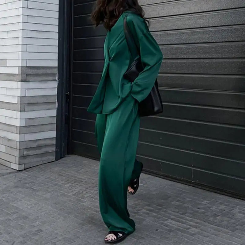 Ensemble Pantalon Ample & Chemise — Col Rabattu, Manches Longues, Coupe Lâche
