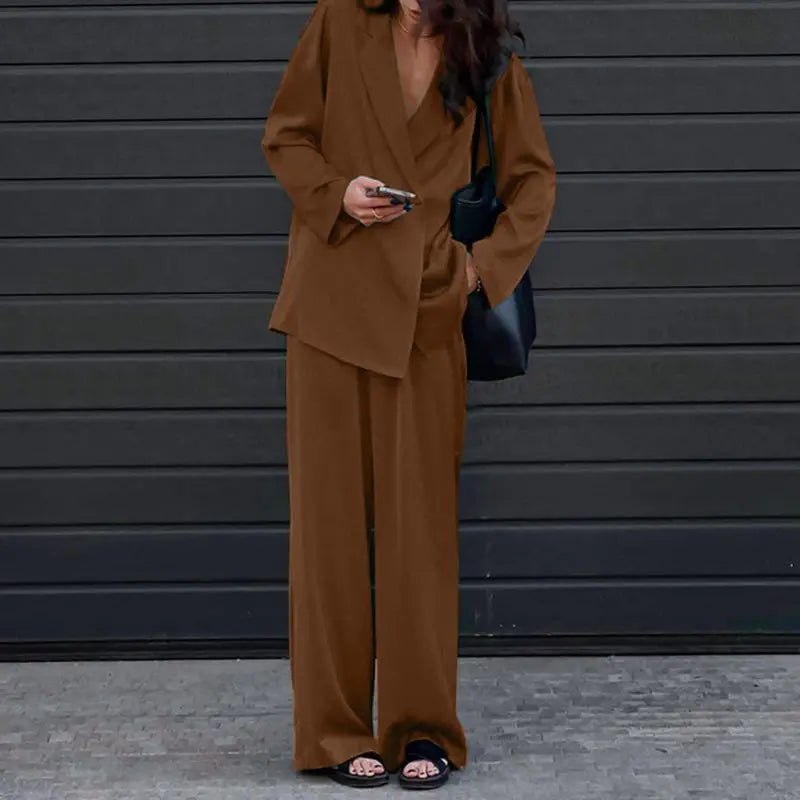 Ensemble Pantalon Ample & Chemise — Col Rabattu, Manches Longues, Coupe Lâche