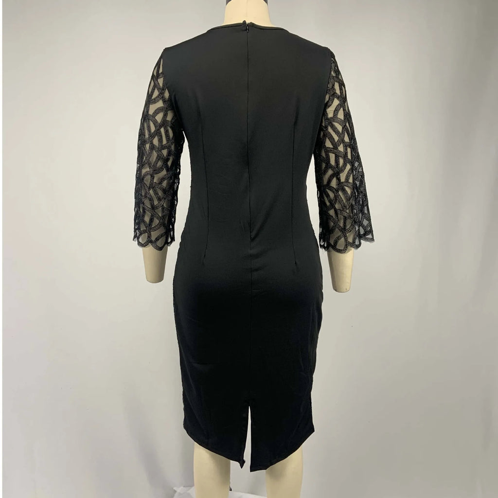 Robe Midi Sequins — Manches Courtes, Silhouette Une Ligne, Style Soirée