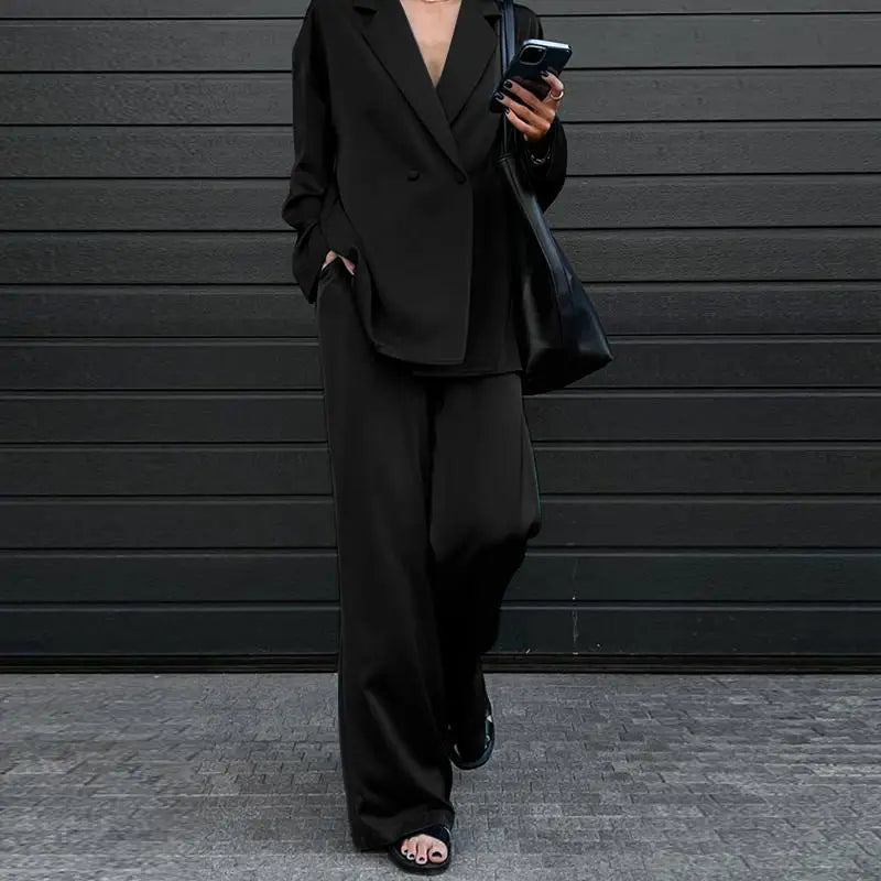 Ensemble Pantalon Ample & Chemise — Col Rabattu, Manches Longues, Coupe Lâche