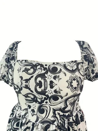 Robe Bohème Imprimée — Épaules Dénudées & Coupe Ample