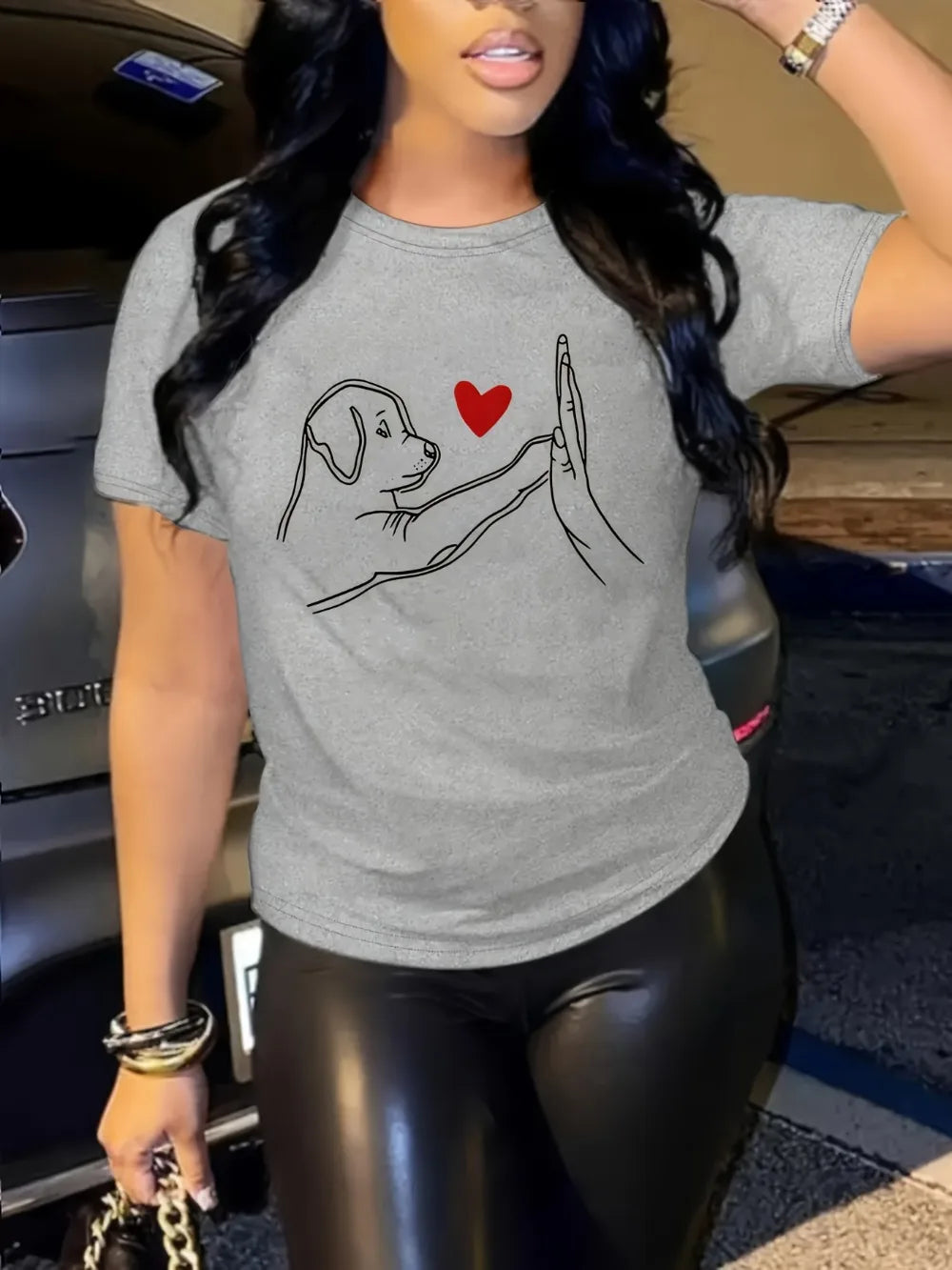 T-Shirt Imprimé Chien — Manches Courtes, Coupe Décontractée