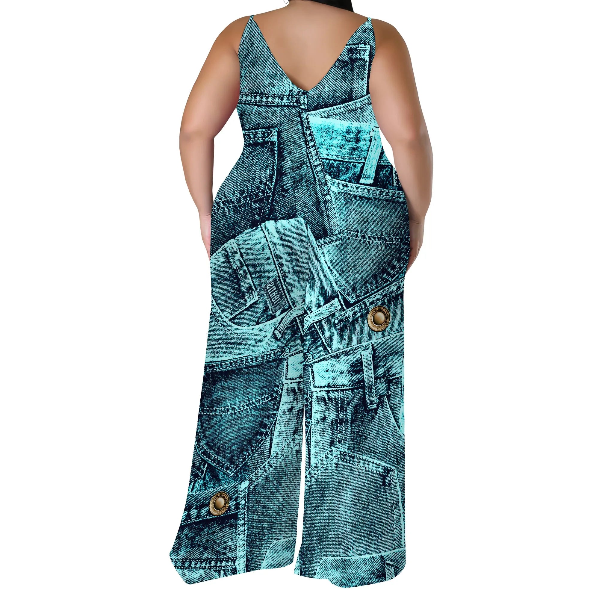 Combinaison Barboteuse Ample Imprimée — Sans Manches, Poches, Jambes Larges, Streetwear
