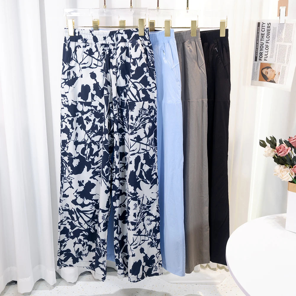 Pantalon Sport Jambes Larges Imprimé — Poche, Respirant, Pleine Longueur
